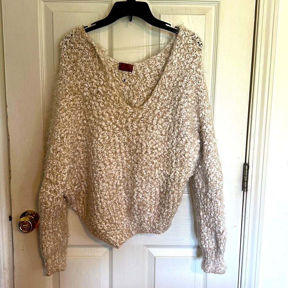 POL tan and cream fluffy sweater. Size small